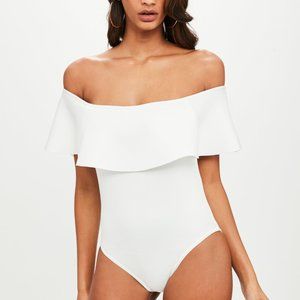 MISSGUIDED Petite White Scuba Bardot Bodysuit